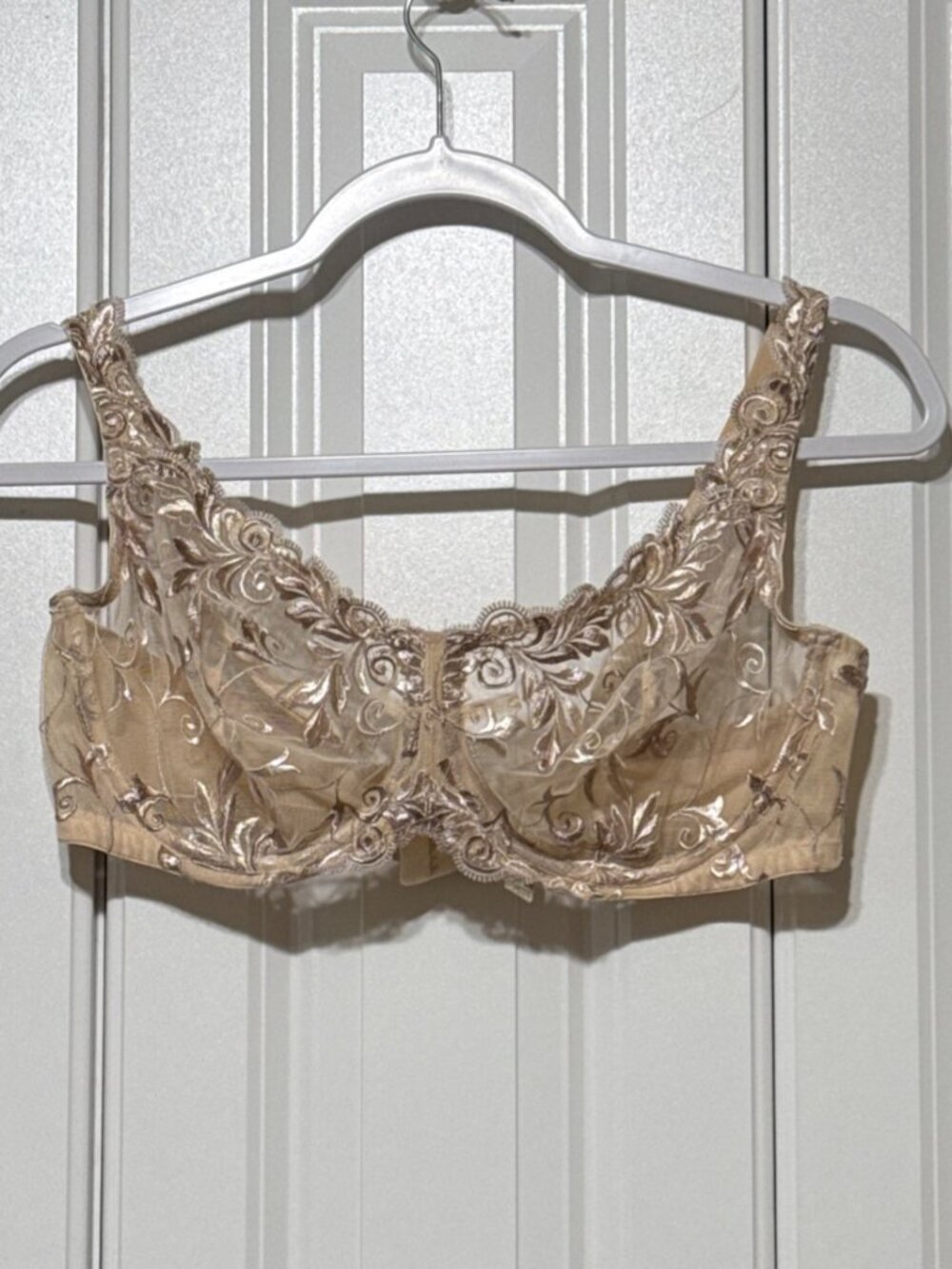 Soma Nude Embroidered Lace Underwire Bra 40D Full Coverage Support Luxury